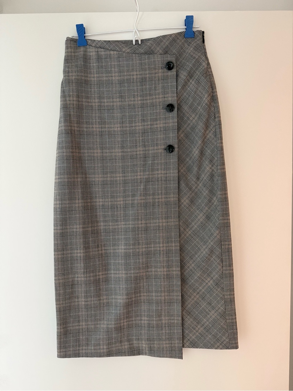 Babaton Gray Plaid Midi Wrap Skirt